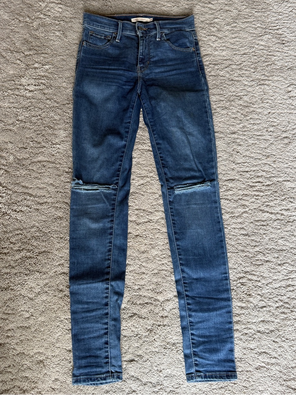Levi's High Waisted Dark Blue Skinny Jeans with Knee Slits
